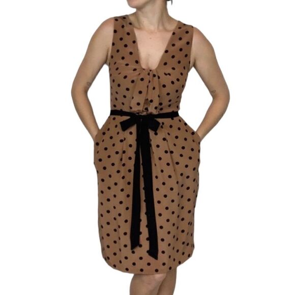 Anthropologie Yoana Baraschi Silk Polka Dot Belted Sleeveless Dress Size 6 - Picture 1 of 9